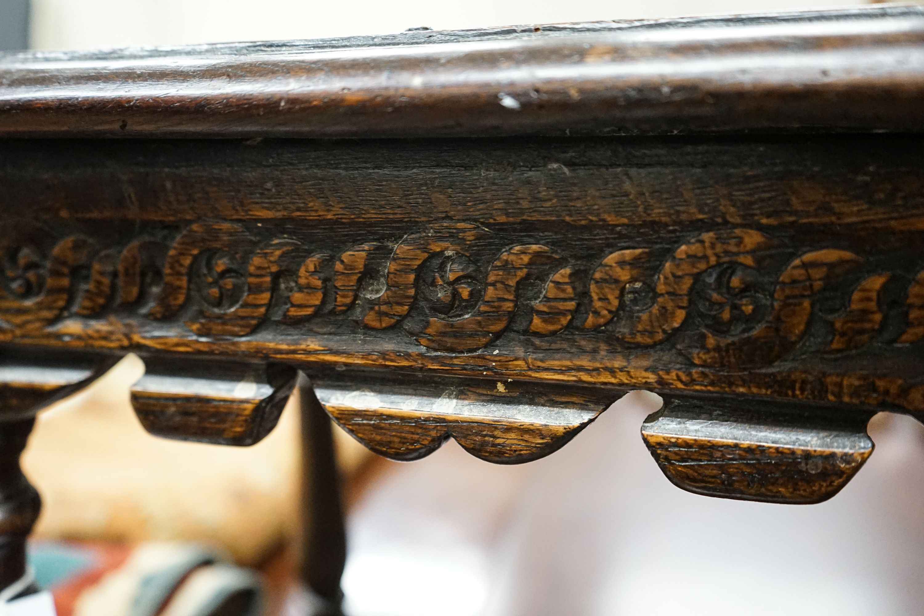 A 17th century style oak joint stool, width 46cm, depth 30cm, height 48cm